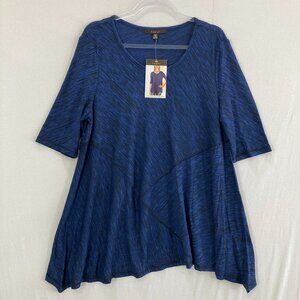 New Fever Tunic Top size XXL Blue Space Dyed Stretch Knit Comfy Office Work